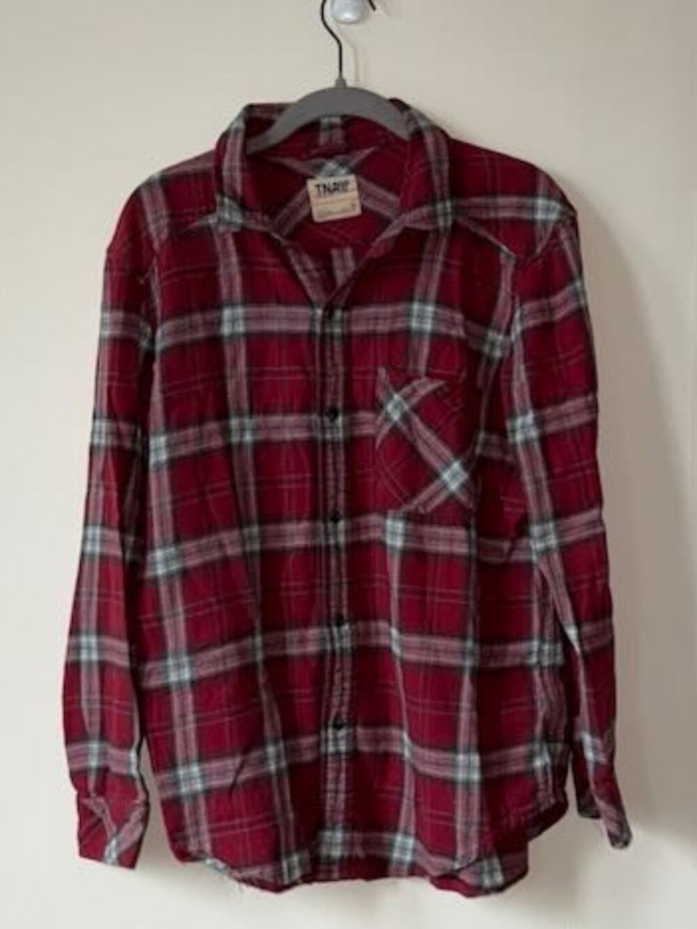 Vintage-Style Red Plaid Flannel Button-Down Shirt